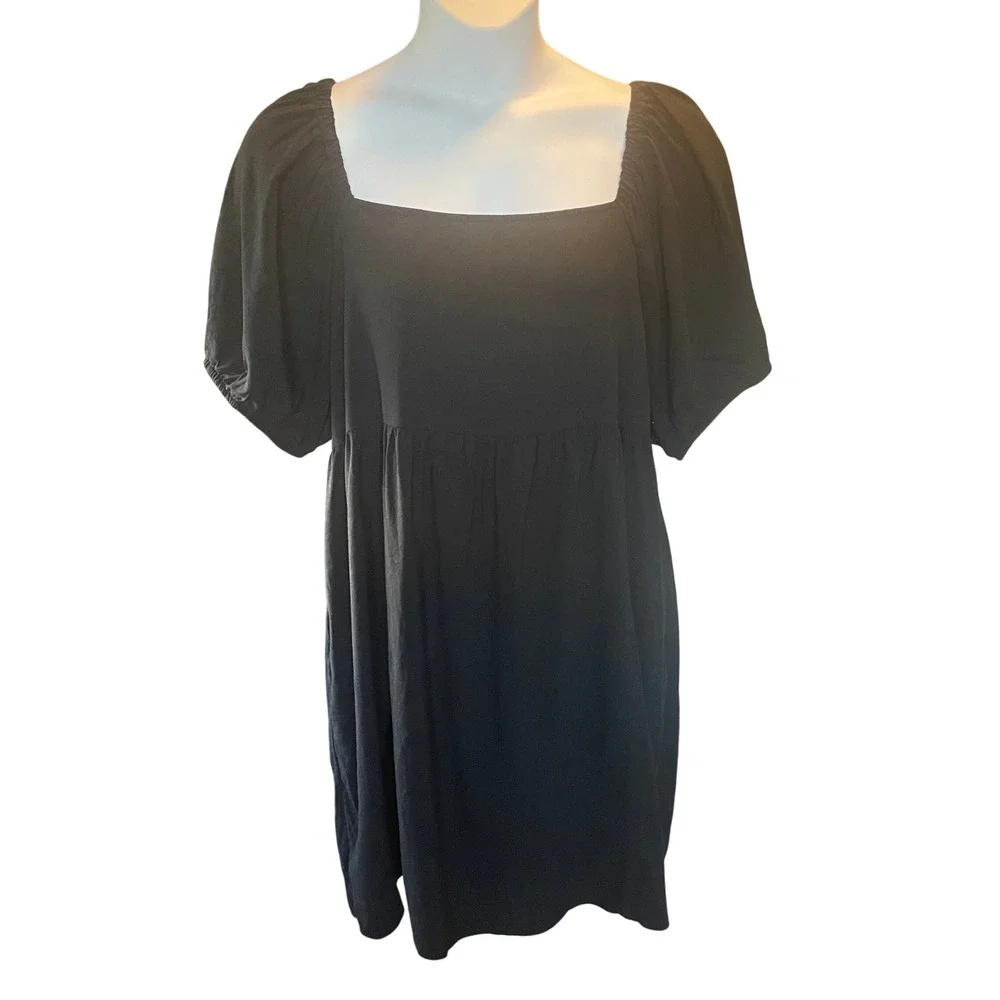 Old‎ Navy Womens Boho Cottage Smocked Puff Sleeve Top Size XL Black Peasant