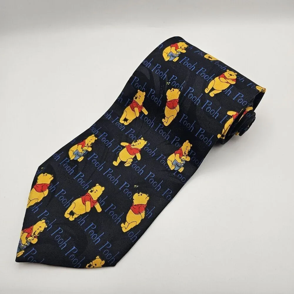 Disney Winnie‎ The Pooh Navy Text Honey Pot Tie Cartoon Teacher Party 59x4 1/8