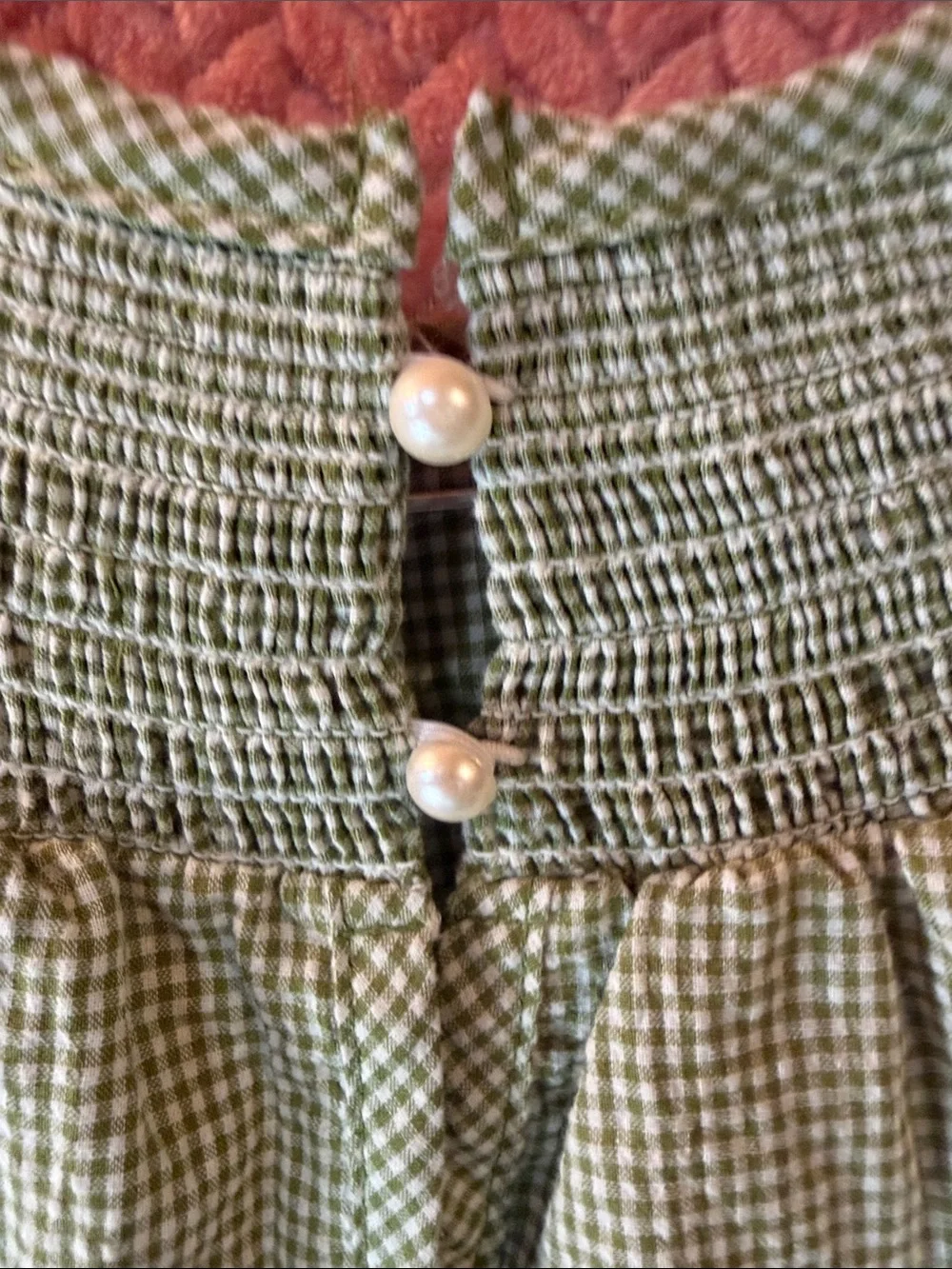 Girls' Green Gingham Smocked Holiday Dress with Santa Detail
