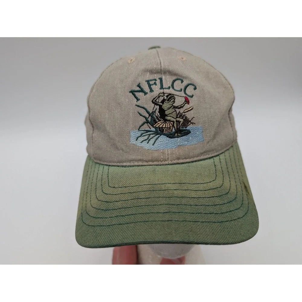 Vintage NFLCC National Fishing Lure Collectors Club Frog Hat Tan Green Strapback