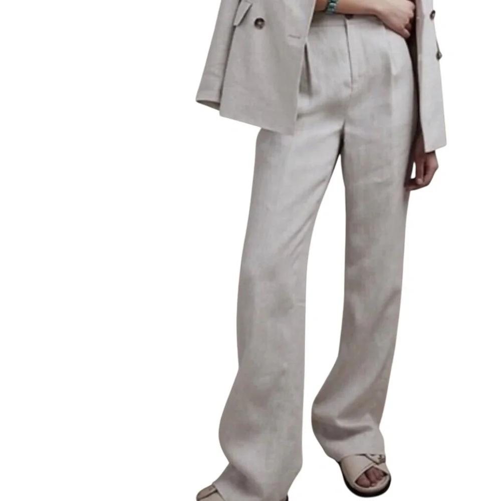 Banana Republic High Rise Palma Straight Leg Linen Pant Size 12 in Natural Color