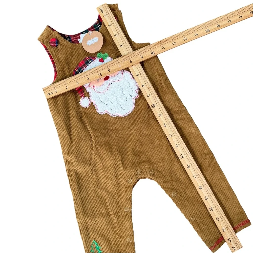 Mud Pie Baby Santa Cord Longall Brown Christmas Holiday Overalls Size 6-9 Months