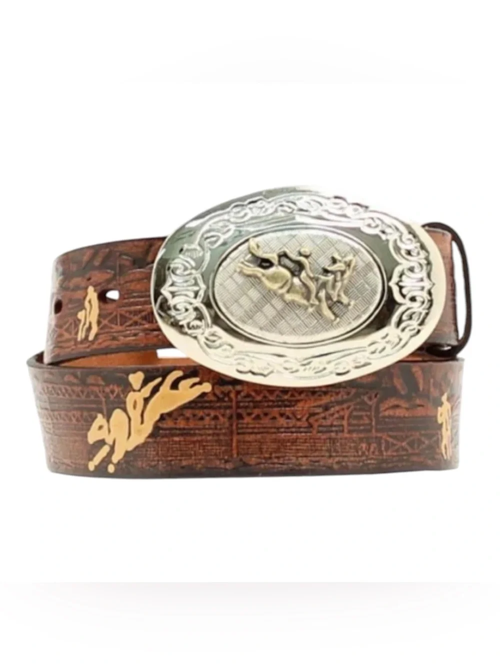 NOCONA Rodeo Bullrider Belt Leather Embossed Cowboy Western Sz 28
