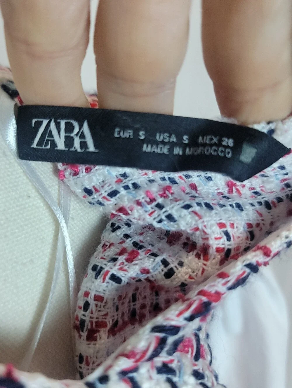 Zara Woman Red Blue White Contrast Tweed blouse, Size Small