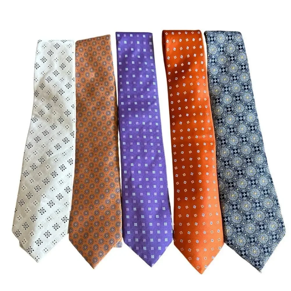 Set of 5 David Donahue Silk Ties Orange White Blue Purple