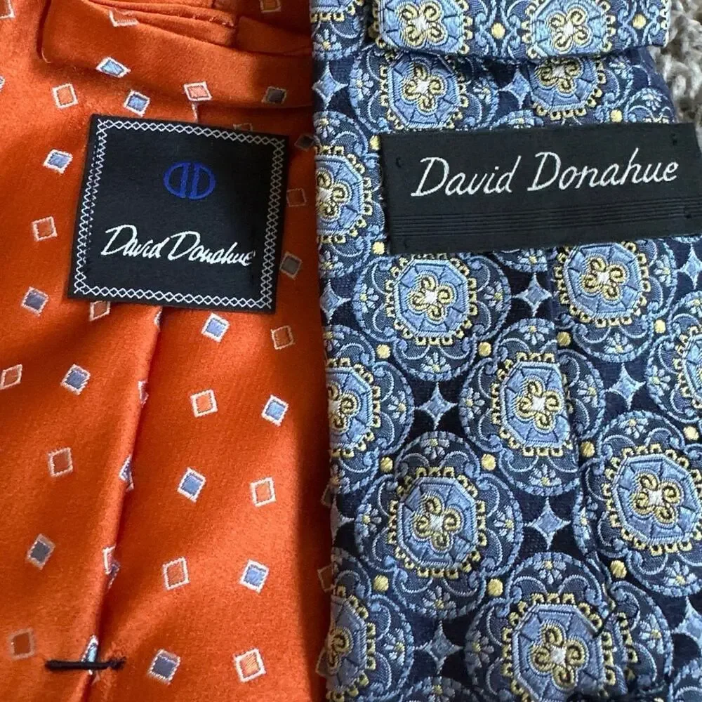 Set of 5 David Donahue Silk Ties Orange White Blue Purple