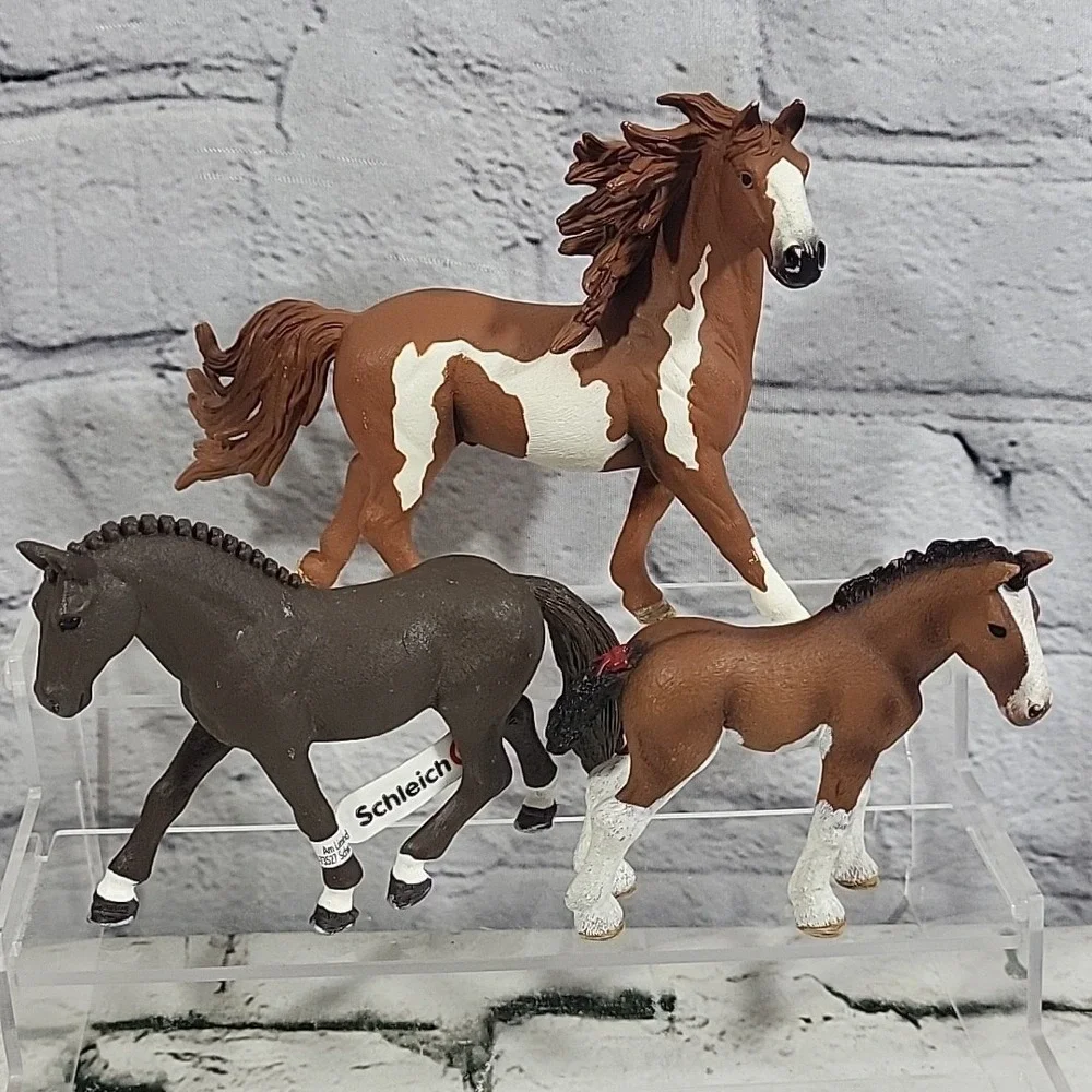 Schleich Horse Figures Lot Of 3 Pinto Stallion‎ Clydesdale Foal Riding Pony