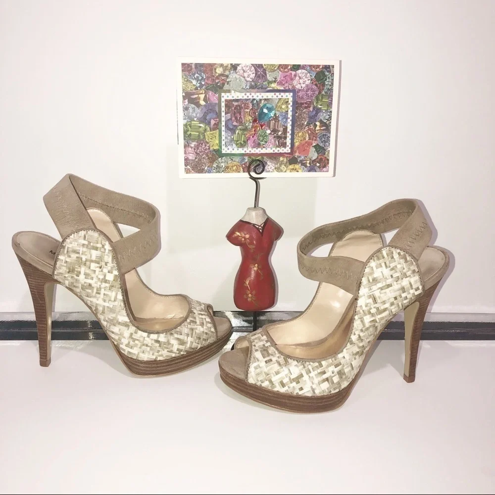 Michael Shannon “Cindy” basket weave/ suede heel.