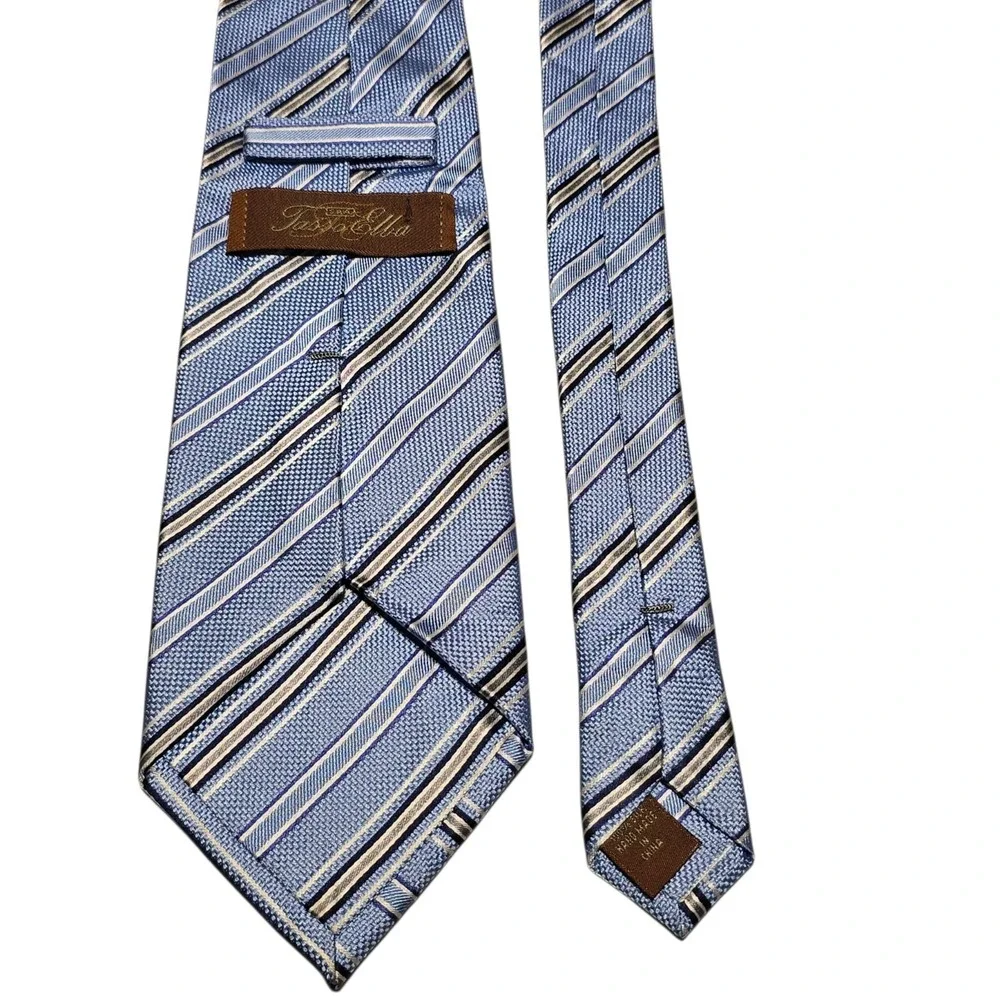 Tasso Elba SPA Mens Luxury Tie Blue  Silver Stripes 100% Silk‎ Neckwear Necktie