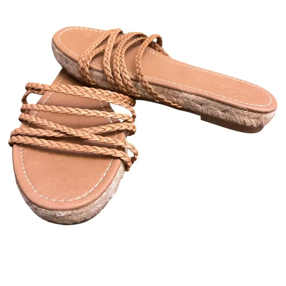 Madewell Women's Kathryn Espadrille Braided Leather Slide Flat Sandals Size 6.5