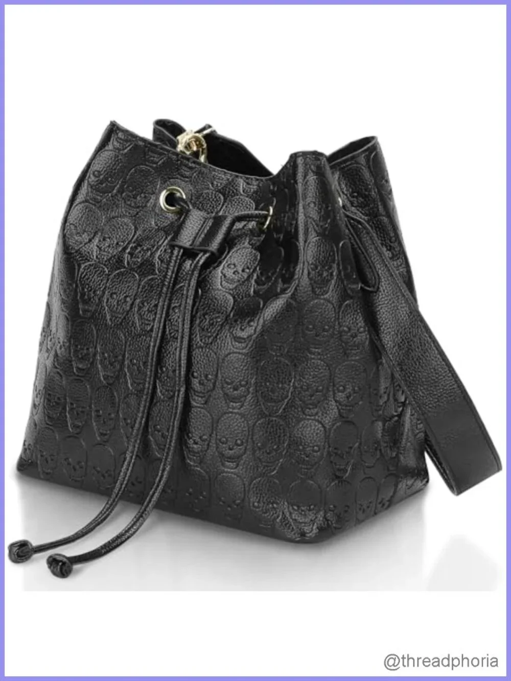 Faux Leather Gothic Skull Bucket Bag Women Shoulder Hobo Tote