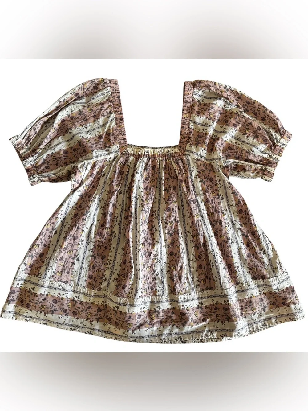 Free People size M Vintage Lover top Boho floral babydoll puff sleeve prairie