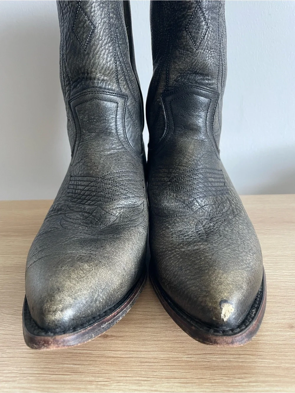Frye Billy Pull on Cowboy Boot Charcoal Gray Patina Leather Western 10