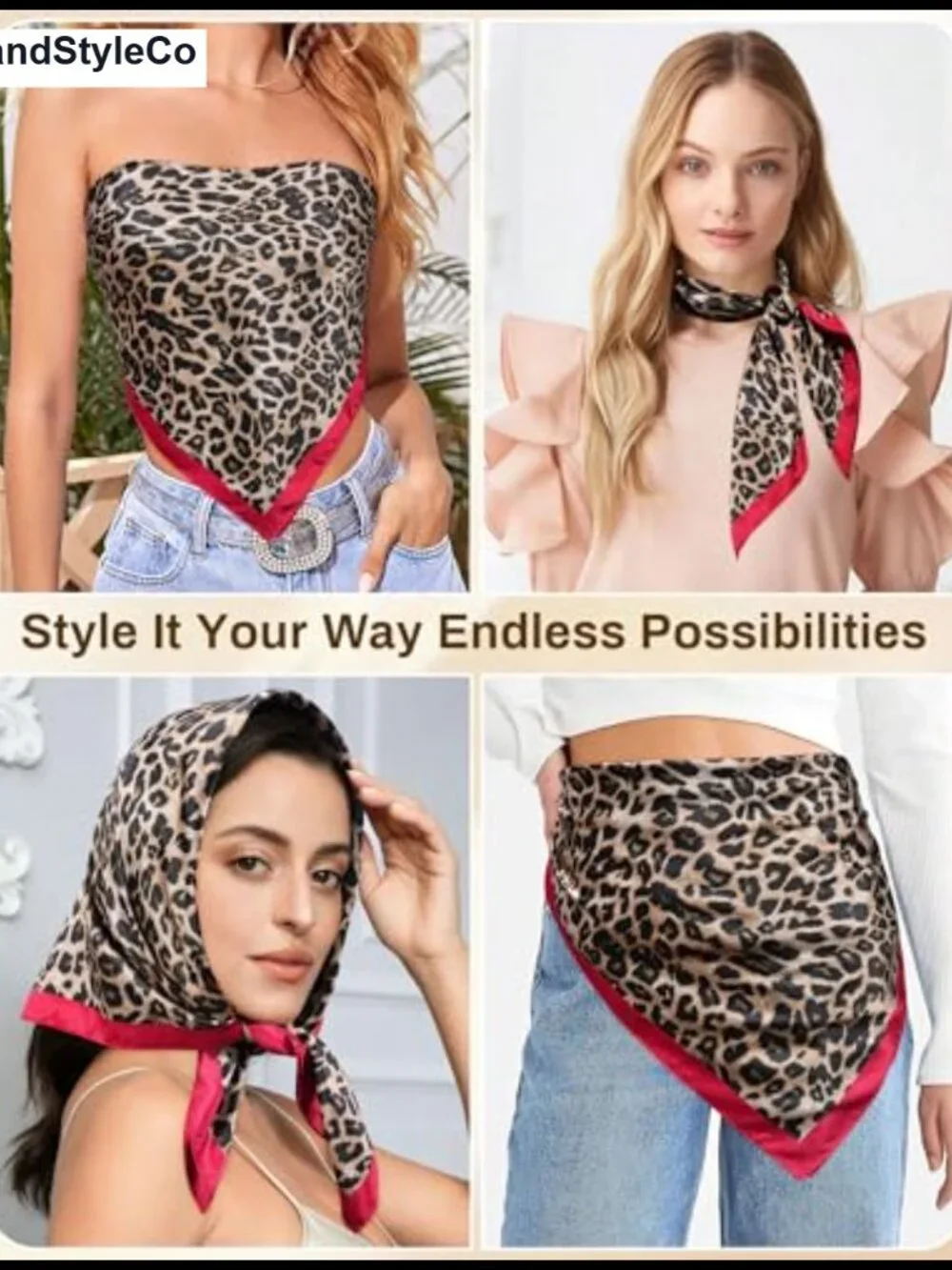 Reversible Satin Hair Scarf, Square Bandana for Women, Leopard Print