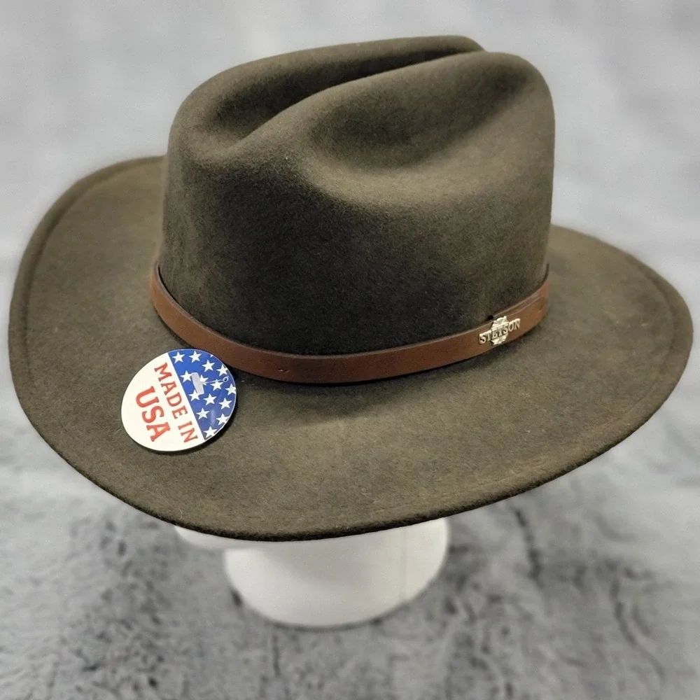 Stetson Hat Mens Medium Route 66 Cowboy Sage Green Wool Crushable Water Repel