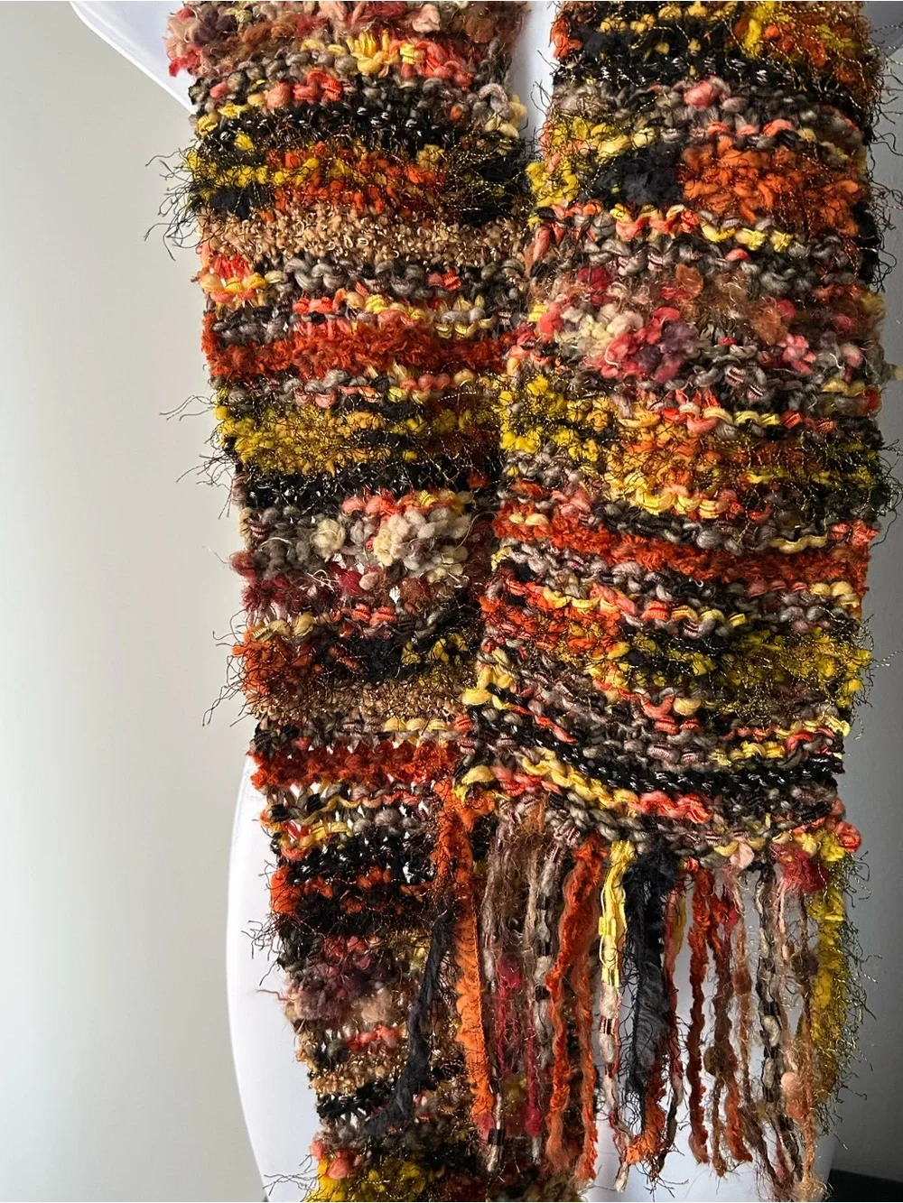 Handmade Multicolor Textured Scarf - Autumn Hues
