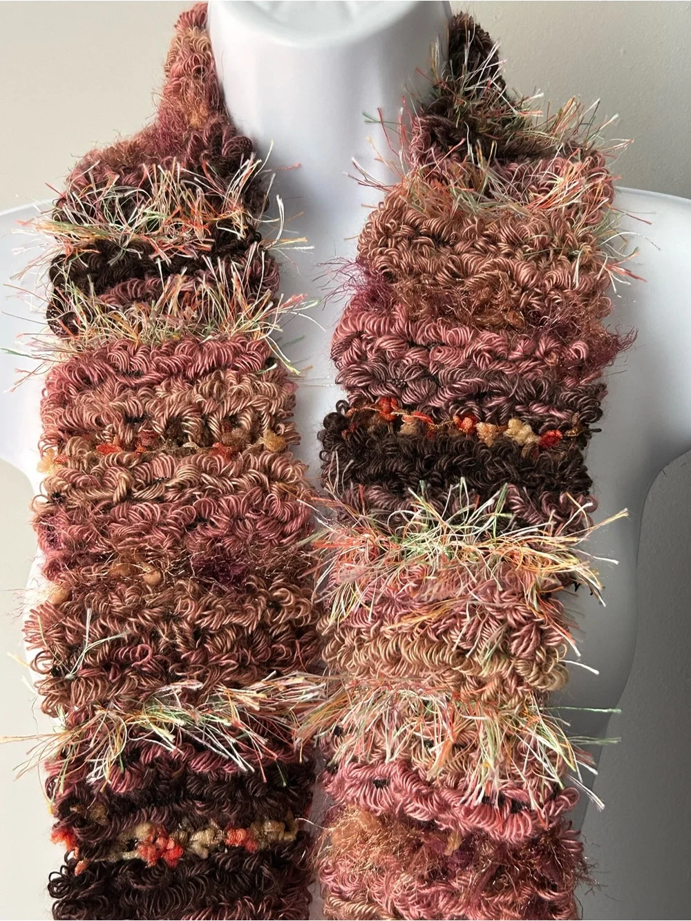 Handmade Multi-Tone Textured Scarf in Rose and Brown
