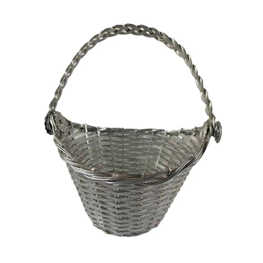 1960s Avon Woven Basket Silver Tone Aluminum Hinged Handle 6.5