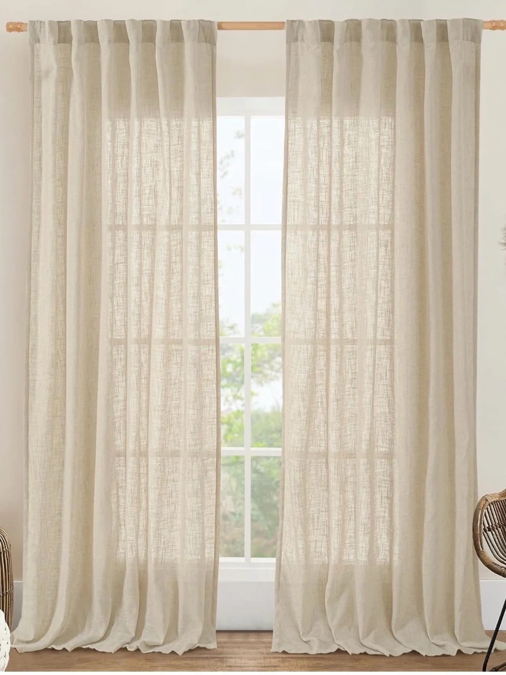 Natural Linen Blended Curtains 2 Panels Semi Sheer Light Filtering 52 x 120 Inch