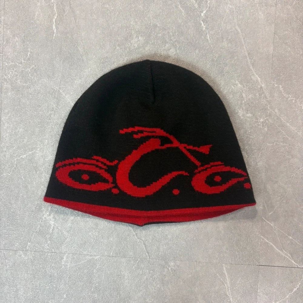Orange County Choppers Reversible Beanie Hat Mens Black Red OCC Biker Skull Cap
