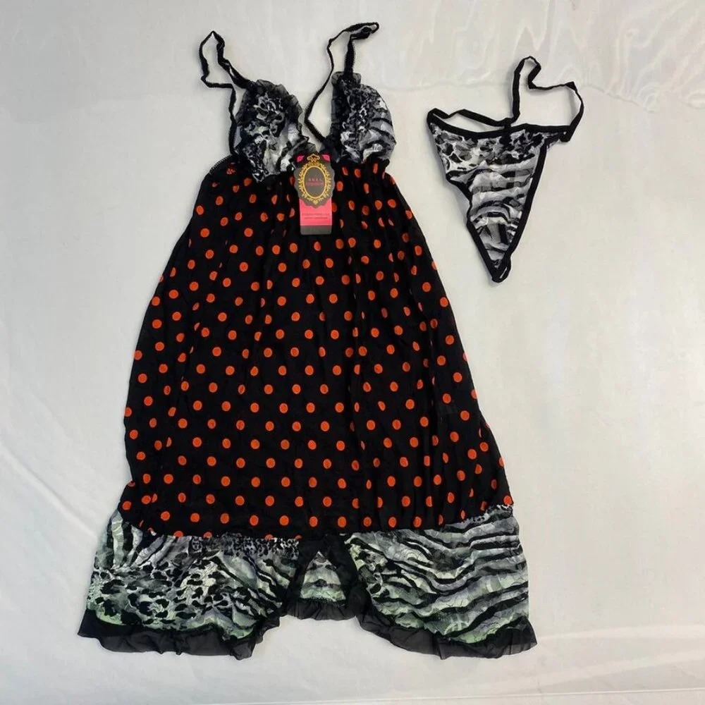 3/$30 Bundle • Black Polka Animal Babydoll LS33 NWT