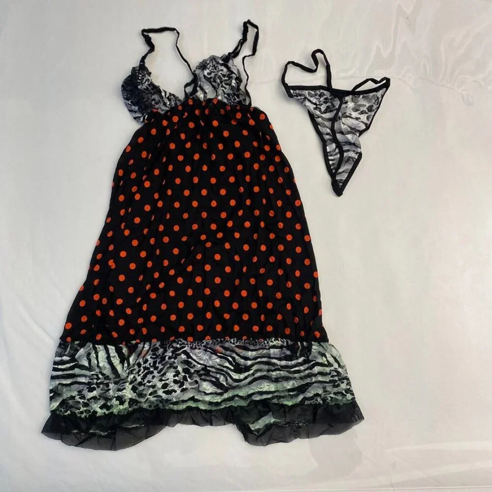 3/$30 Bundle • Black Polka Animal Babydoll LS33 NWT