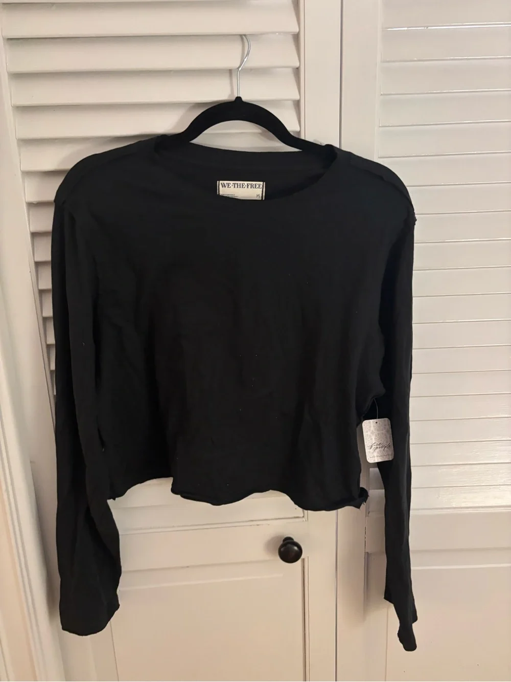 Free People We The Free Black Cropped Long-Sleeve Tee