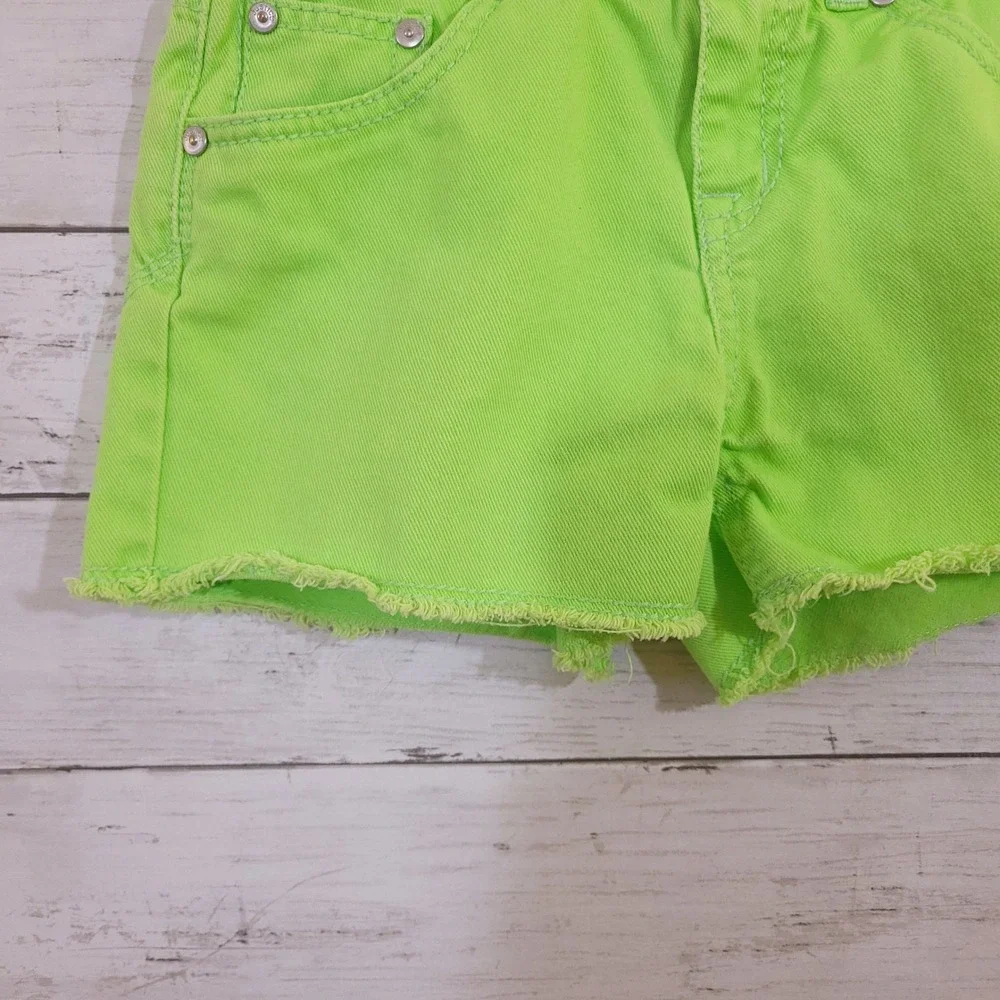 Justice Girls Neon Green Frayed Hem Denim Shorts Size 10R Heart Embroidery