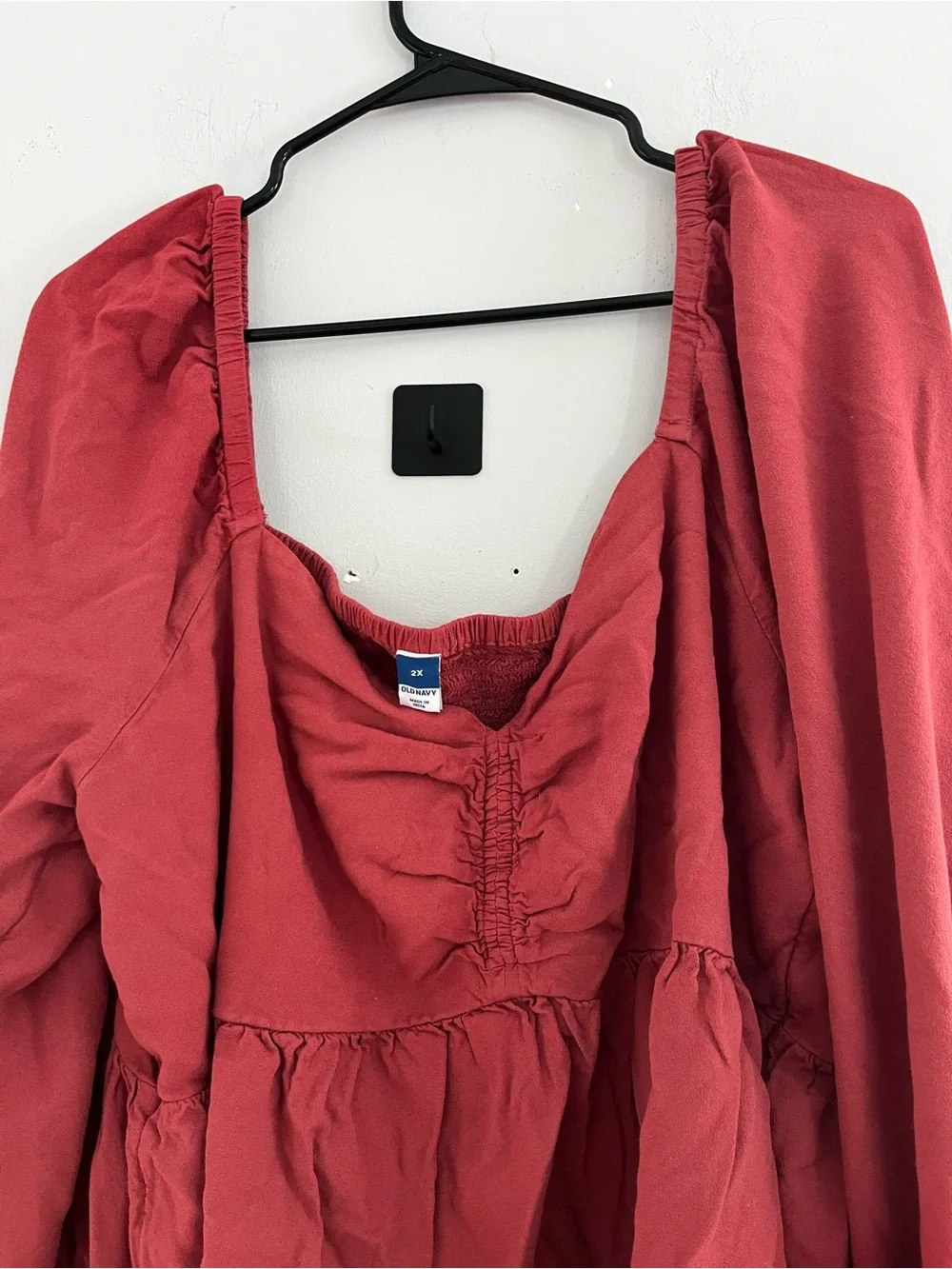 Old Navy Burgundy Peasant Blouse with Puff Sleeves