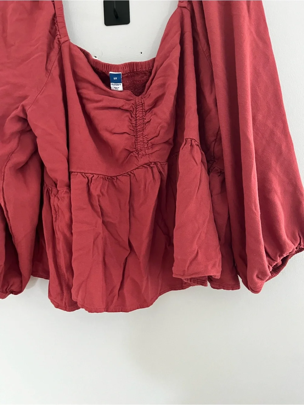Old Navy Burgundy Peasant Blouse with Puff Sleeves