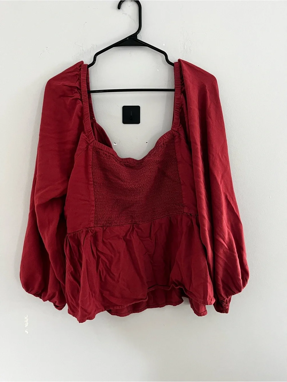 Old Navy Burgundy Peasant Blouse with Puff Sleeves