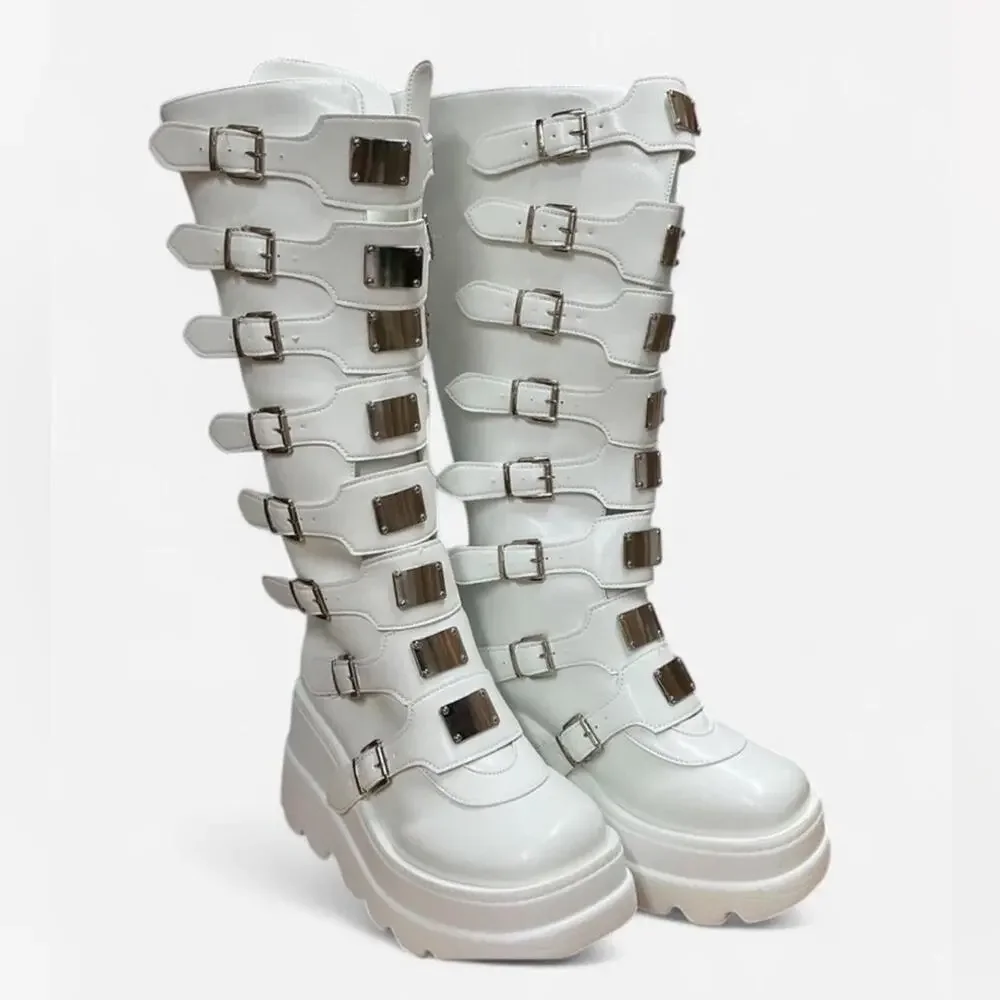 New Chunky white goth boots