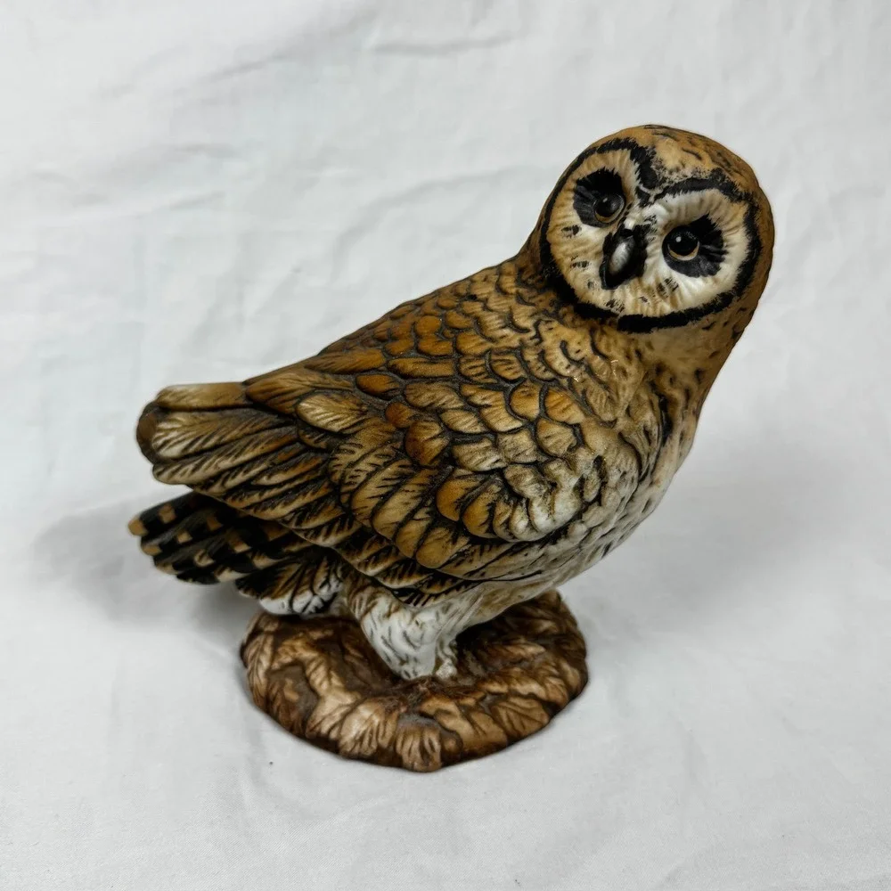 Vintage Ceramic Owl Figurine Hand Painted Realistic Bird Decor 6 Inch