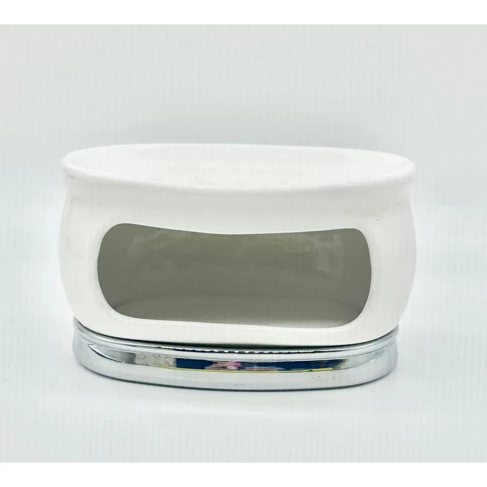 White Oval Ceramic Soap Bowl Dish storage for sponges loofahs or wash cloth.