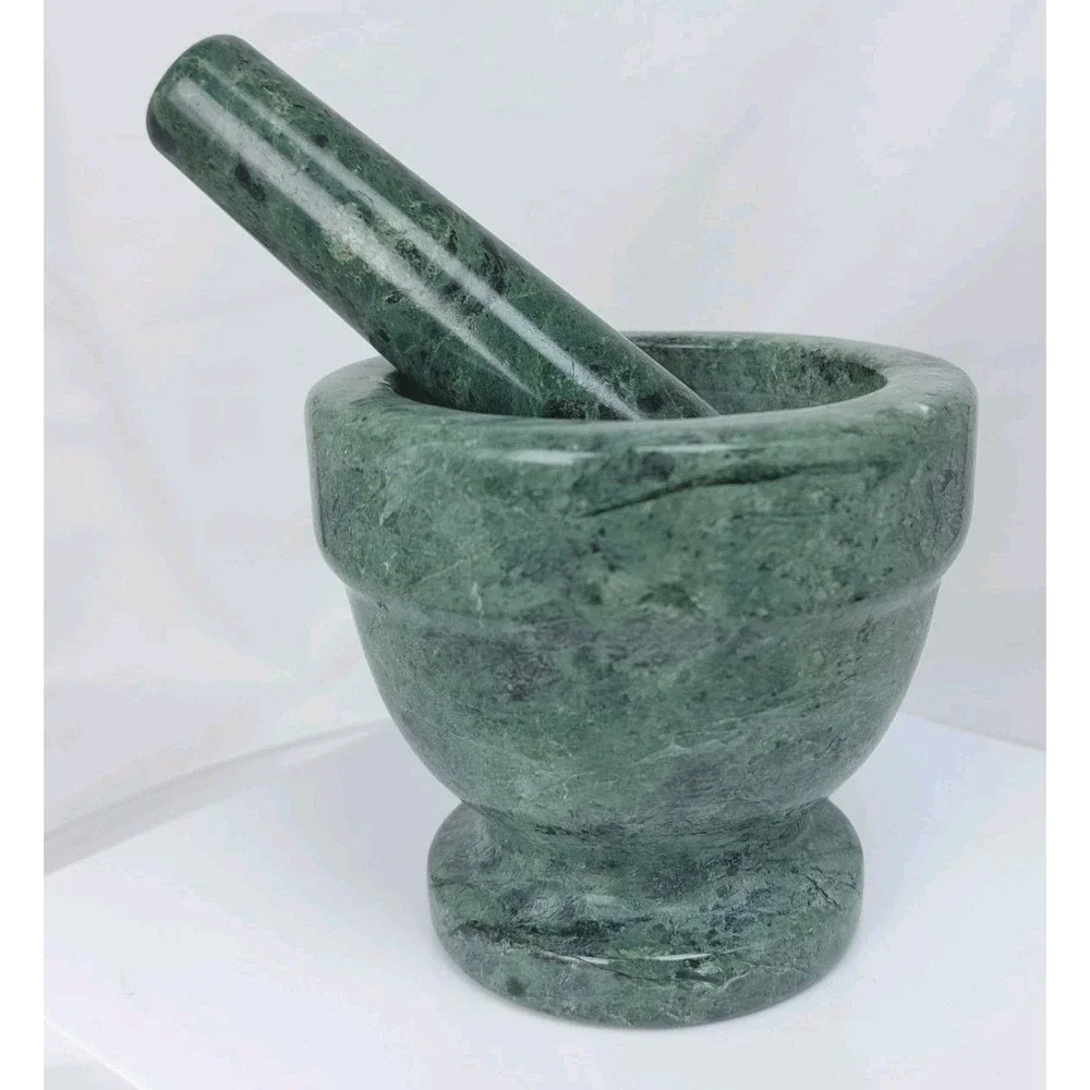 Green Natural Marble Mortar And Pestle Footed Spice Grinder Bartender Muddler