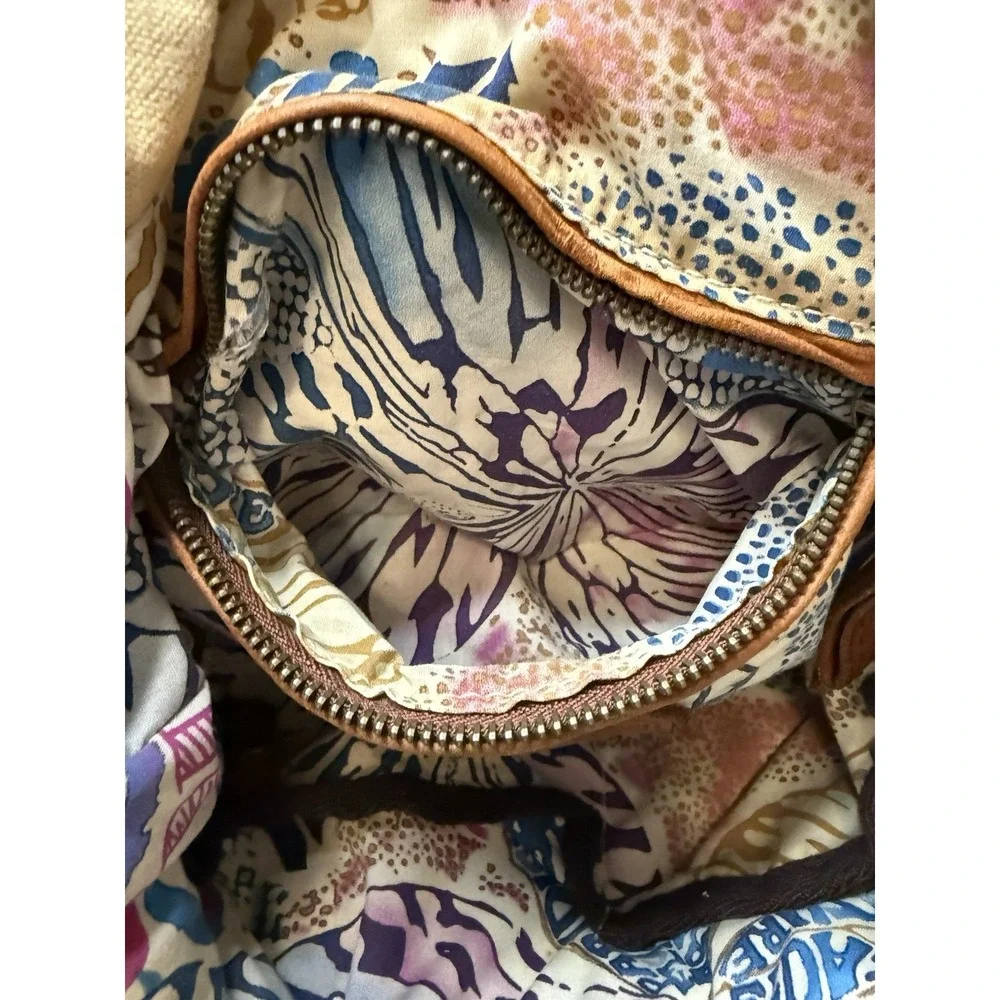 Lucky Brand Vintage Canvas Leather Shoulder Hobo Purse Bag 13x15