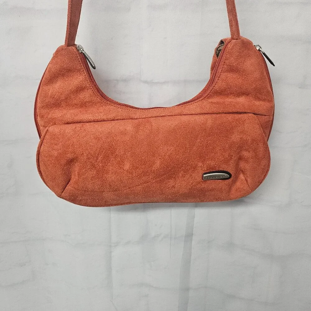Vintage Travelon Hobo Bag Microsuede Orange Travel Boho Crossbody Expandable