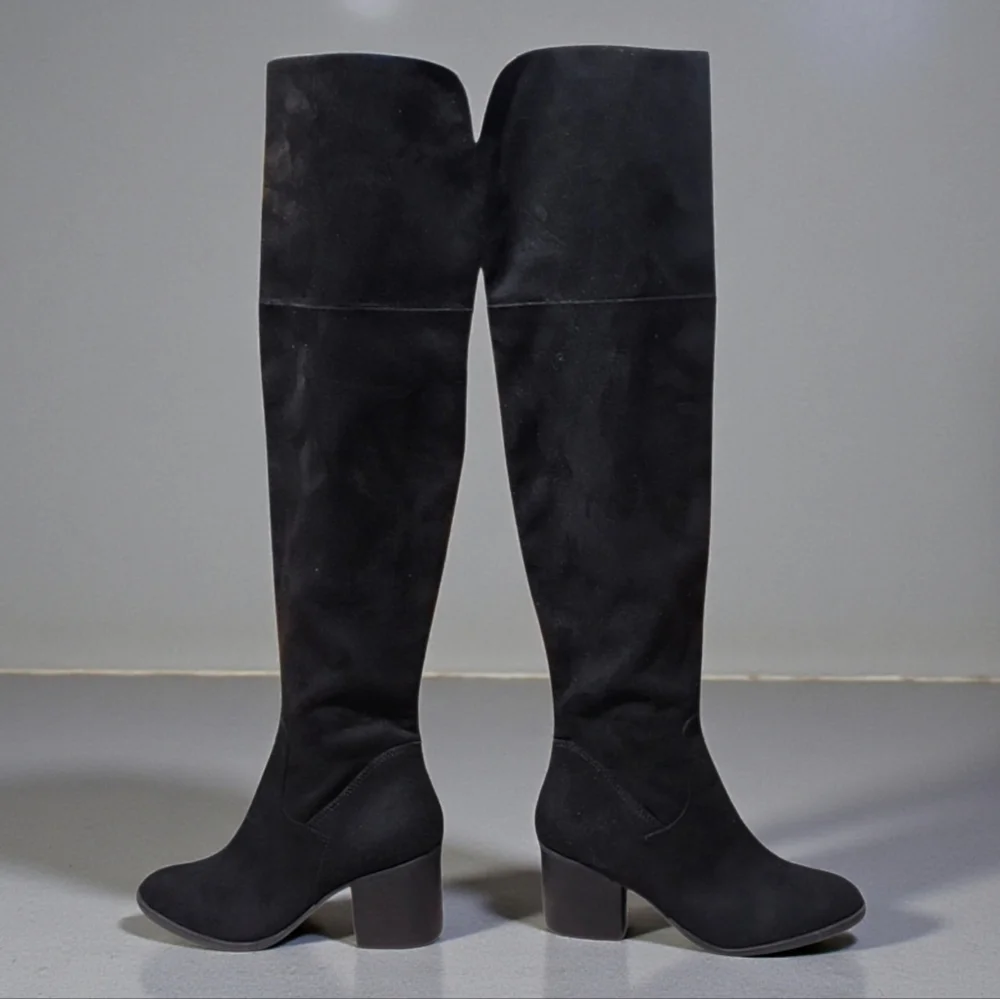 BP NORDSTROM Luke OTK Boots 6 Black Vegan Suede Over the Knee Fold Down Tall