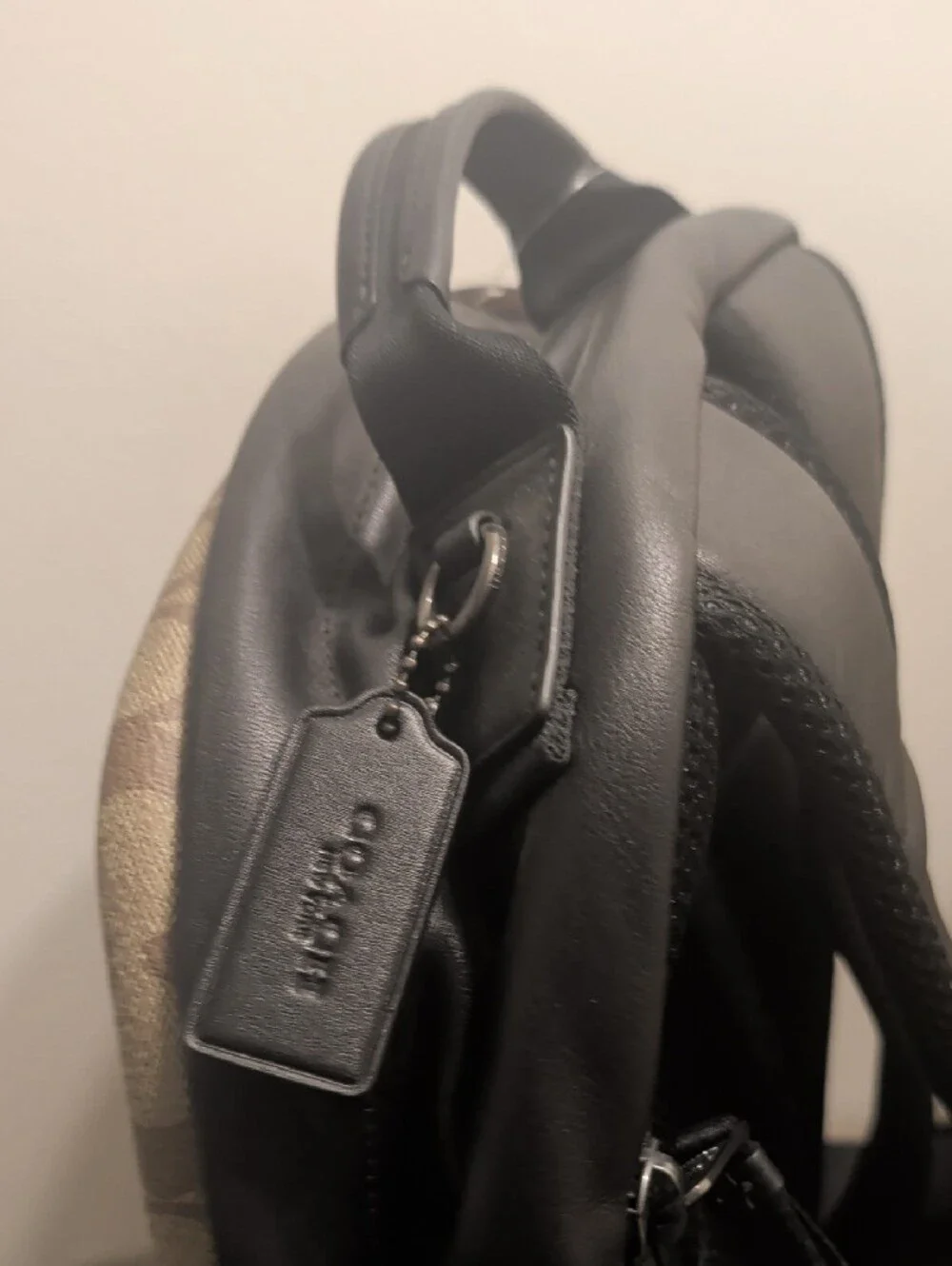 Coach Men's Signature Canvas Backpack in Khaki and Chestnut Leather