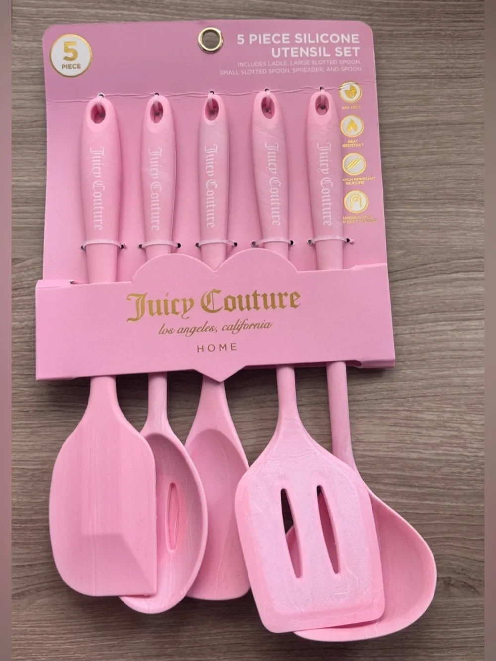 Juicy Couture Pink  Marble Silicone 5-Piece Kitchen Utensil Set