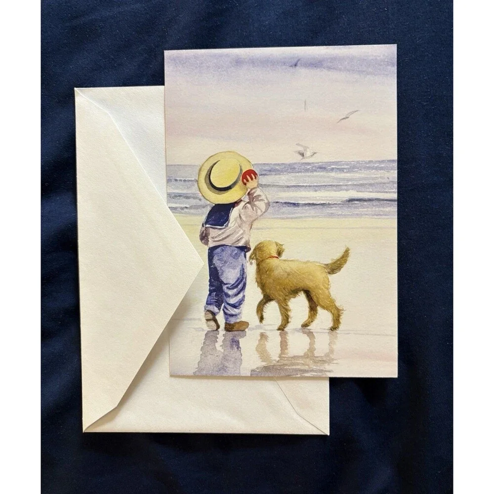Thinking Of You Card with White Envelope | Little Boy & Dog design by AHAF
