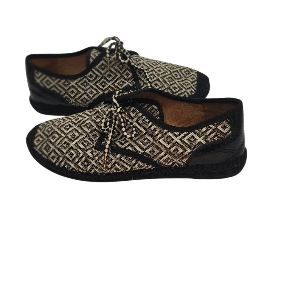 Kanna‎ Made in Spain Women's 11 Woven Espadrille Sneakers Black Tan Boho Luxe