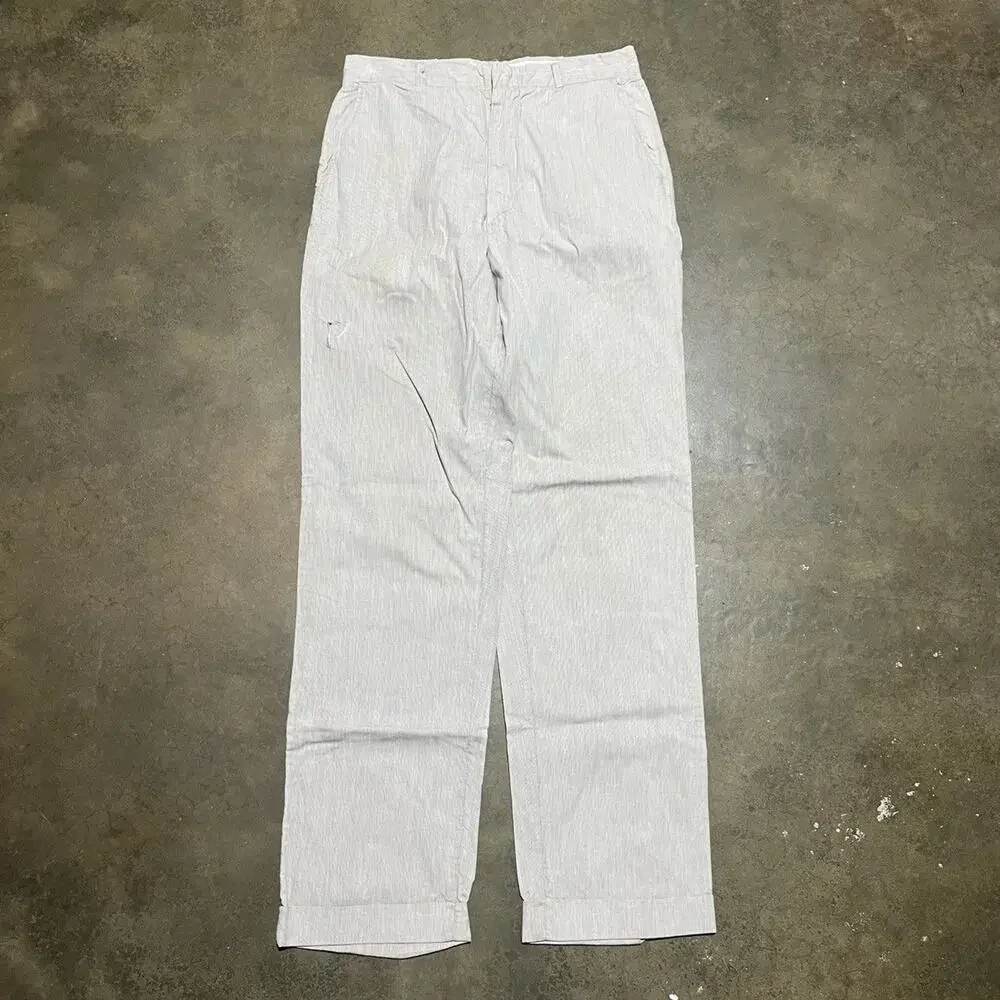 Vintage 50s White/Grey Striped Cotton Trousers 29x31