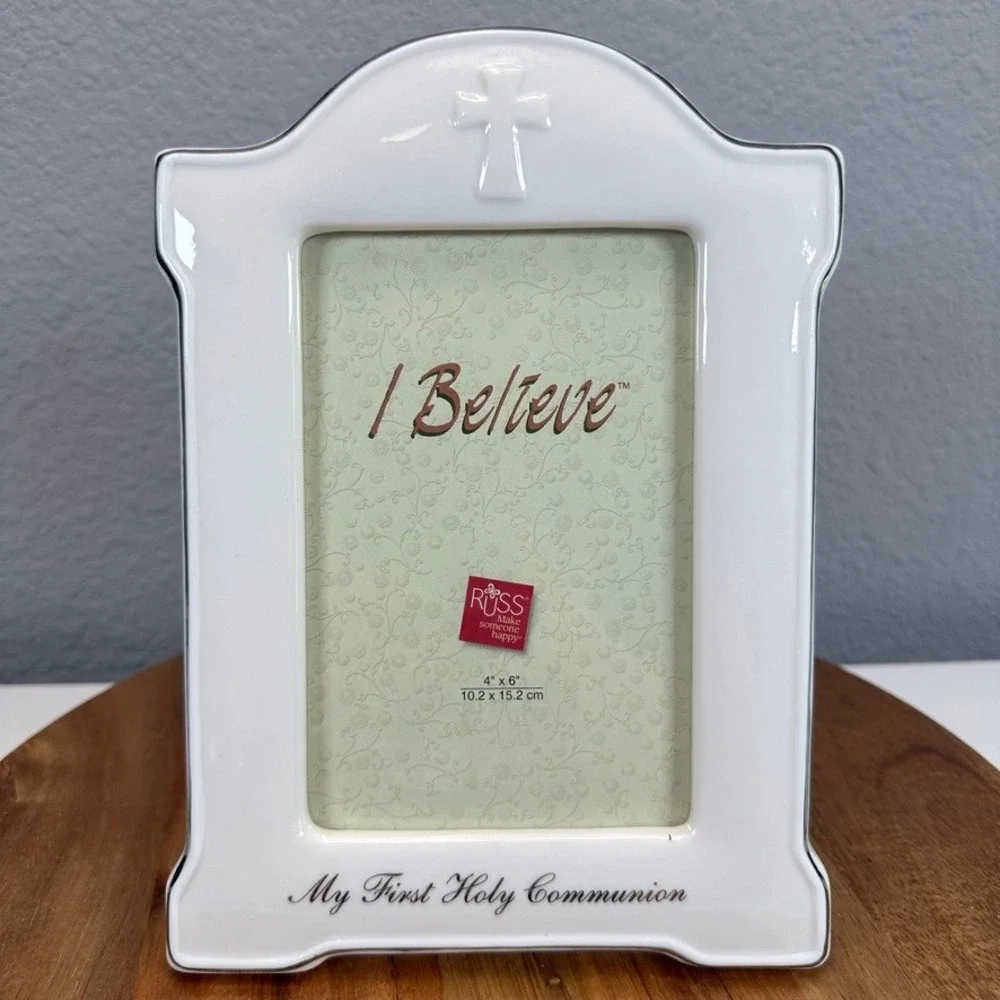 VTG Russ Berrie My First Holy Communion Ceramic‎ 4x6 Picture Frame White Cross