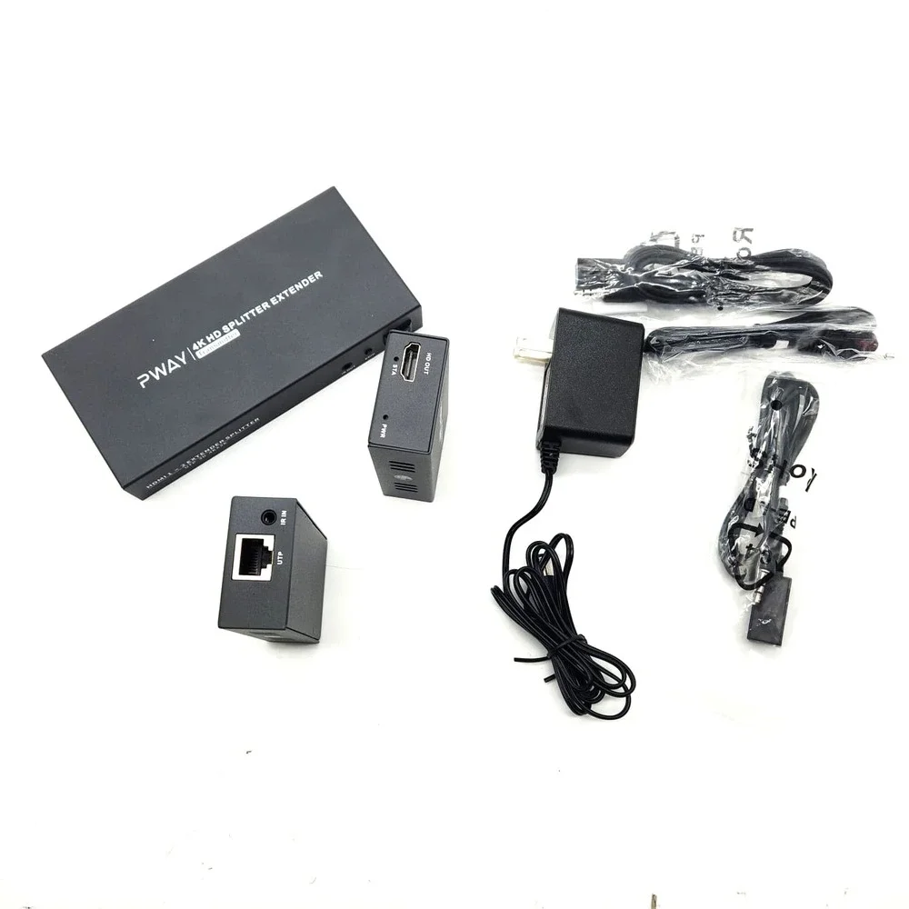 PWAYTEK HDMI Extender 1x2 4K60 Cat6 Splitter 60m IR EDID TX RX‎ Kit