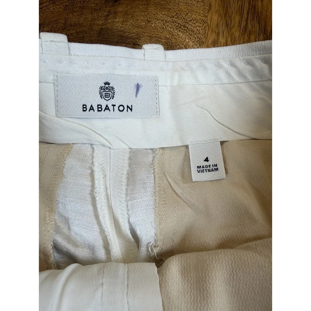 Aritzia Babaton Agency Linen Pants Womens 4 White High Rise Straight Leg