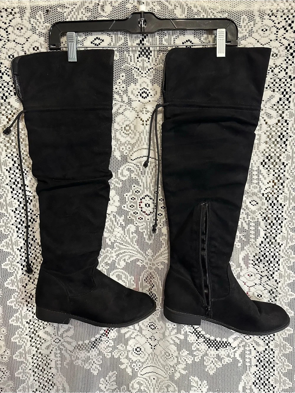 Black Over-the-Knee Women's Boots - Suede-Look Tall Boot