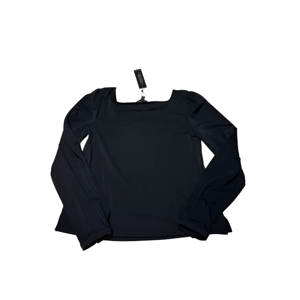 NWT Banana Republic Black Crepe Square Neck Puff Sleeve Top Womens S 439899-02-1