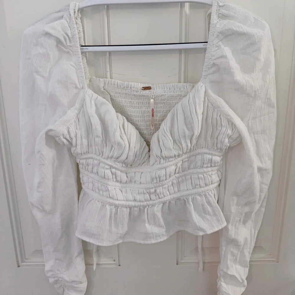 Free People Chloe Top XS | Sweetheart Peplum Puff Sleeve
