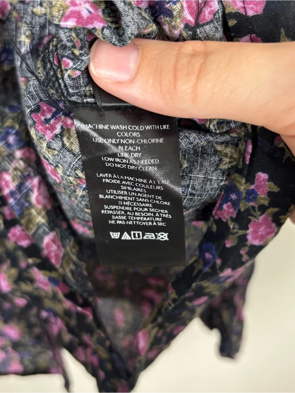 Free People Meant To Be Blouse Size L Black Floral Long Puff Sleeves Button Down